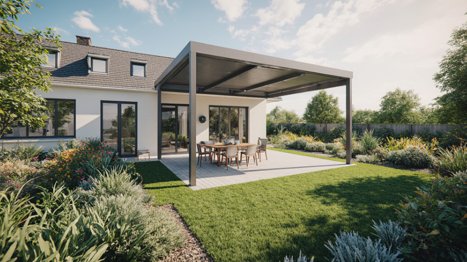 Terrassenüberdachung mit Montage in der Nähe - Hochwertige Pergola mit schönem Garten
