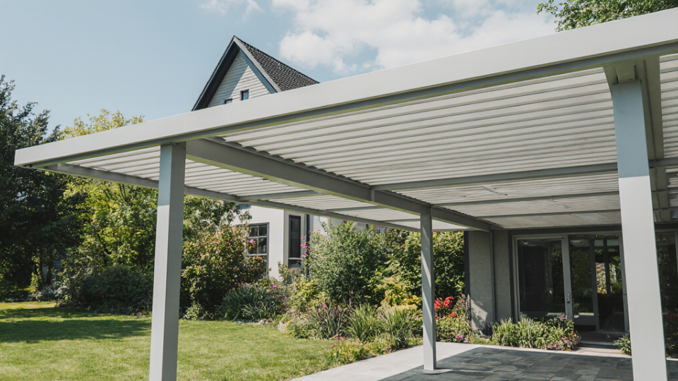 Terrassenüberdachung mit Montage in der Nähe - Weißes Lamellendach