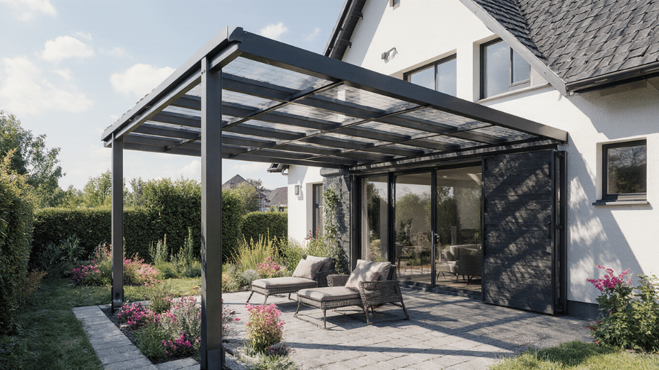 Terrassenüberdachung mit Montage in der Nähe - Glasüberdachung Alu auf Balkon