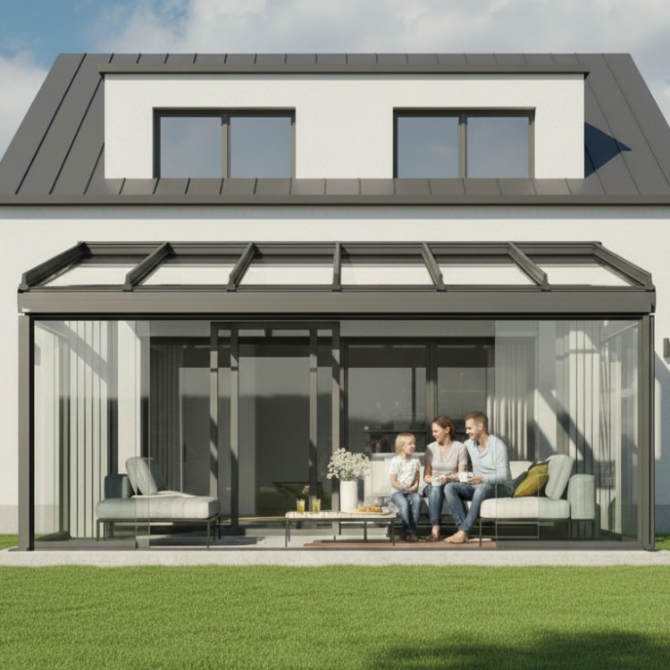 Weinor Terrassenüberdachung - Terrazza Sempra mit glücklicher Familie